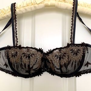 Chantelle Underwire Sheer Bra, Brown Lace, Size 32D